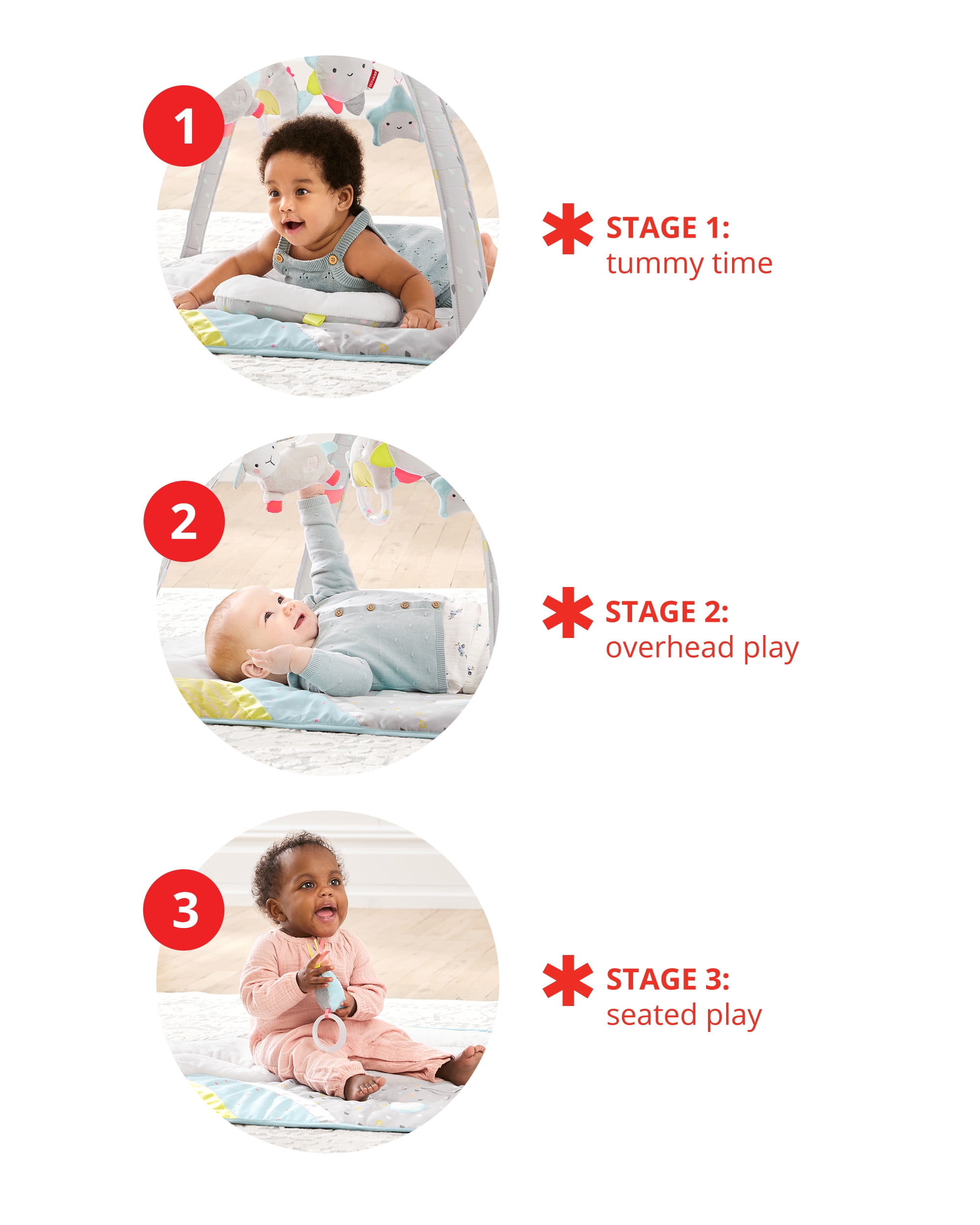 Skip Hop Baby Tummy Time Mat, 3-in-1 Activity Play Gym, Age 0+, Silver Lining Cloud, Grey - Image 2