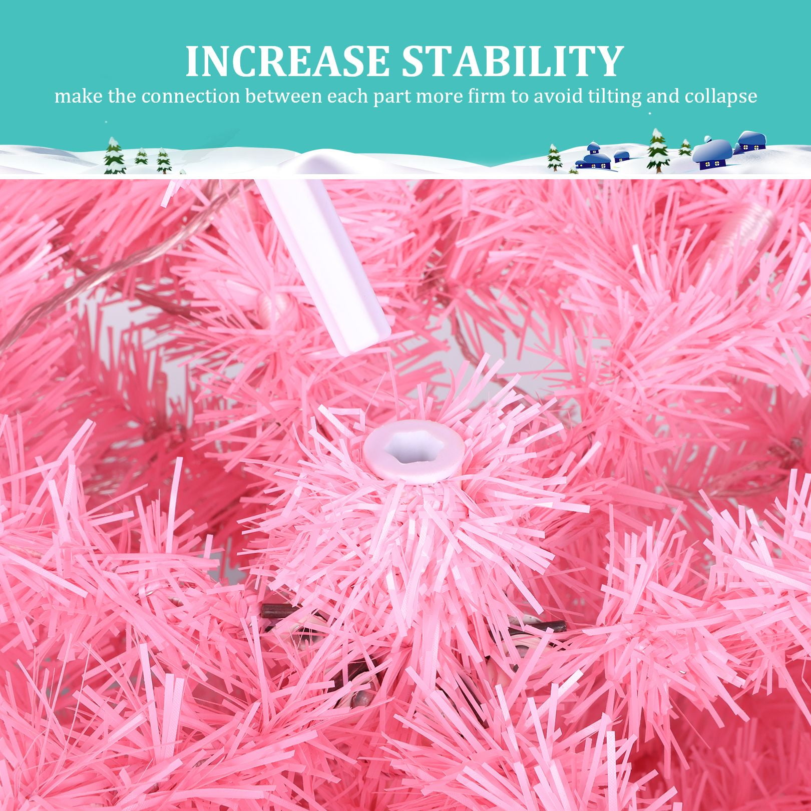 Funcid 6ft Pink Artificial Christmas Tree, Hinged Spruce Full Tree with 1,477 Branch Tips, 250 Incandescent Lights, Foldable Metal Stand, PVC Material, Xmas Tree for Indoor and Outdoor Decoration - Image 2