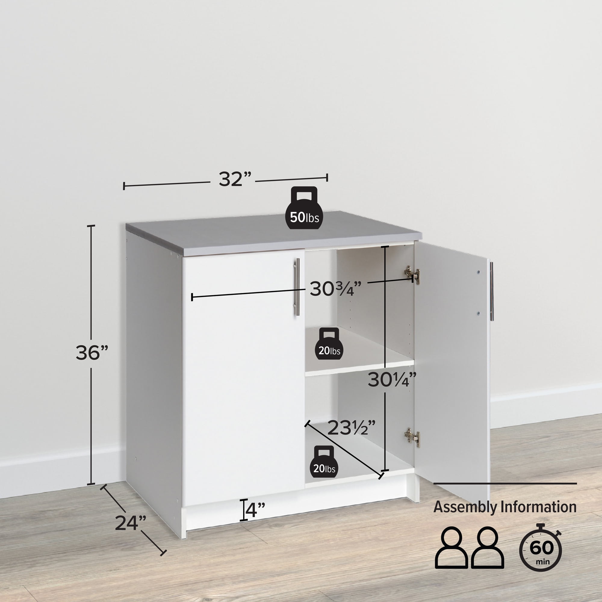 Prepac Elite 32" Base Cabinet, White - Image 2