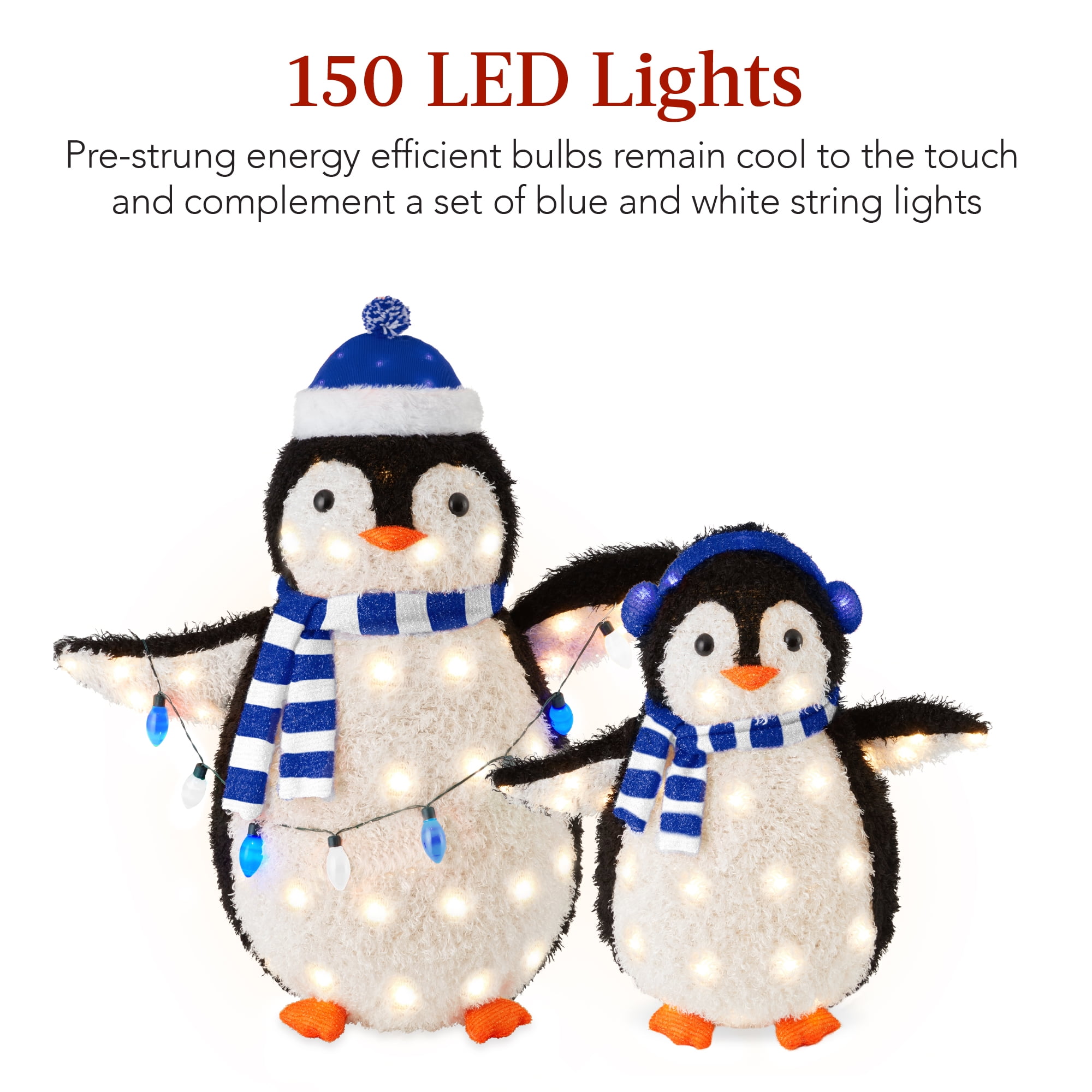 Best Choice Products 2-Piece Lighted 3ft Pop-Up Penguin Family Outdoor Christmas Decoration w/ 150 LED Lights - Blue - Image 3