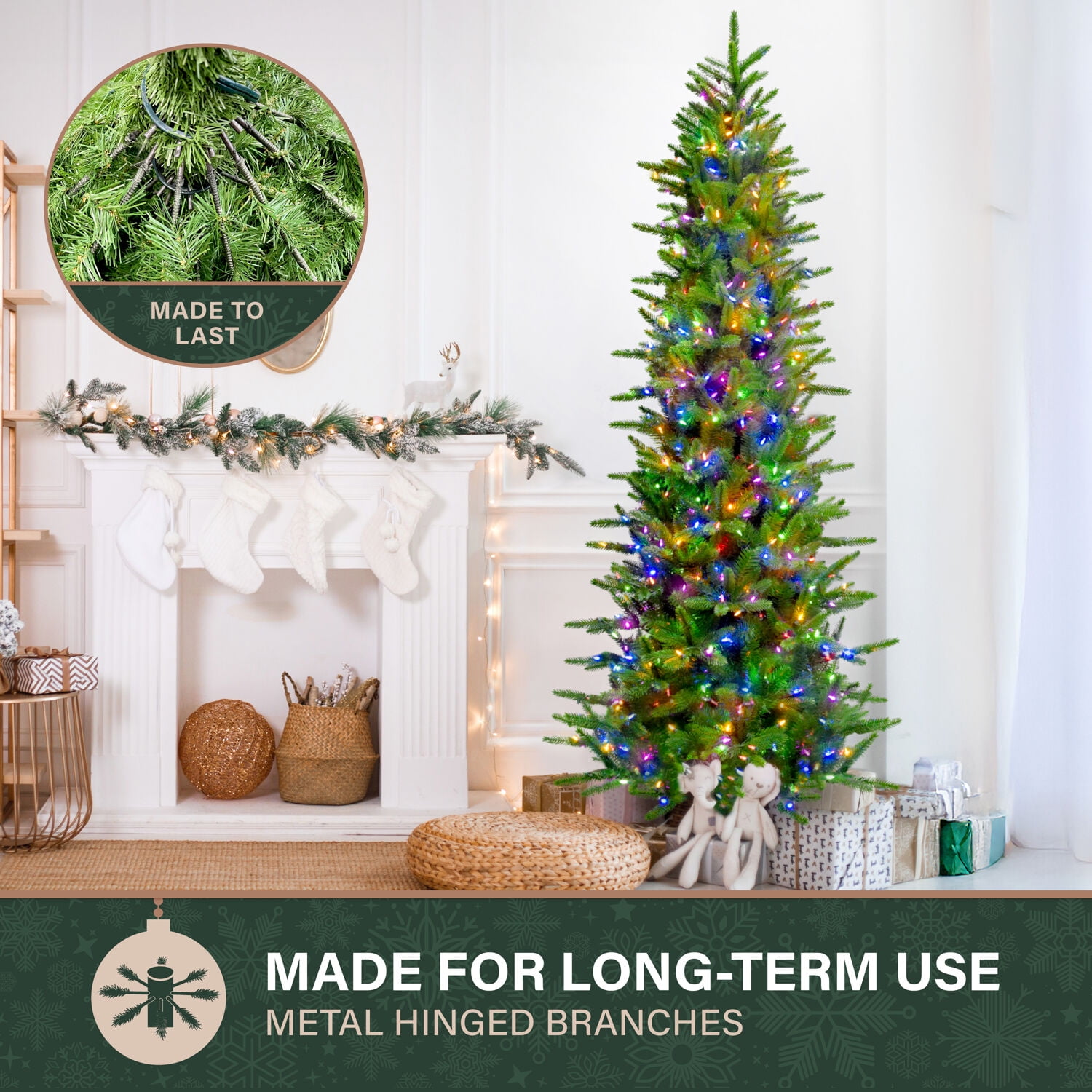 Fraser Hill Farm 9-Ft. Carmel Pine Slim Artificial Christmas Tree with Dual Multicolor & Warm White LED Lights, FFCP090-6GR - Image 11