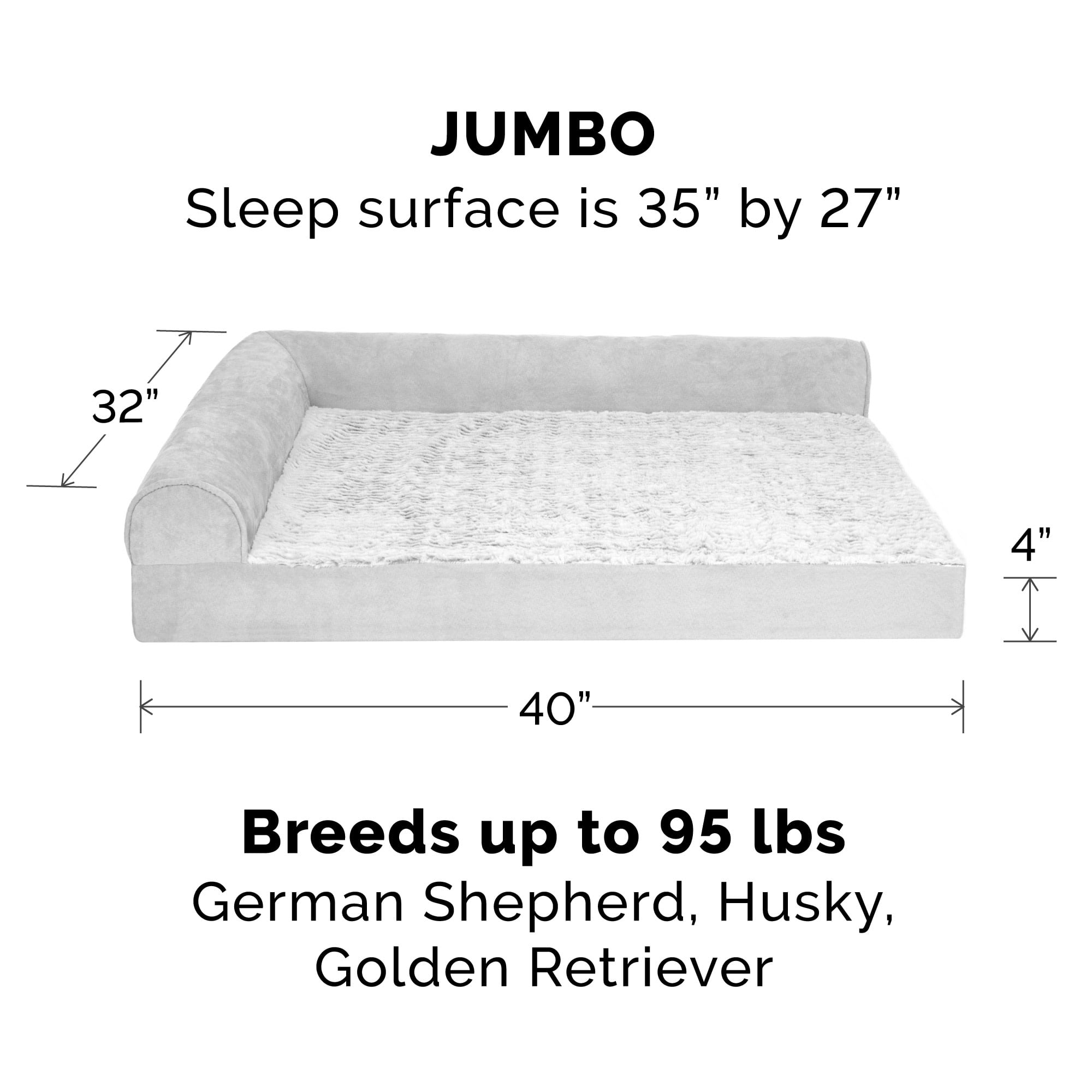 FurHaven Pet Products Jumbo Embossed Faux Fur & Suede Orthopedic Deluxe L-Chaise Dog Bed, Gray - Image 4