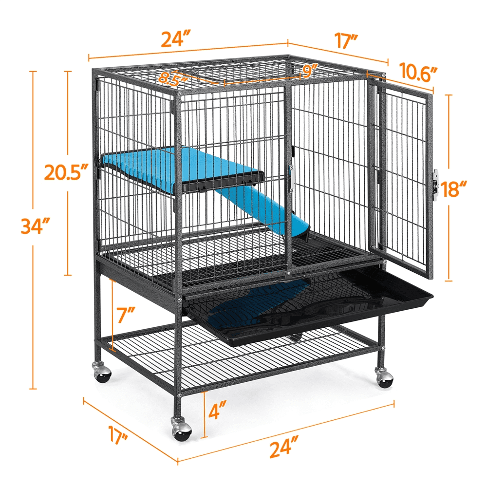 Alden Design Metal Animal Cage with Wheels for Adult Rats/Ferrets/Chinchillas/Guinea Pigs, Black - Image 3