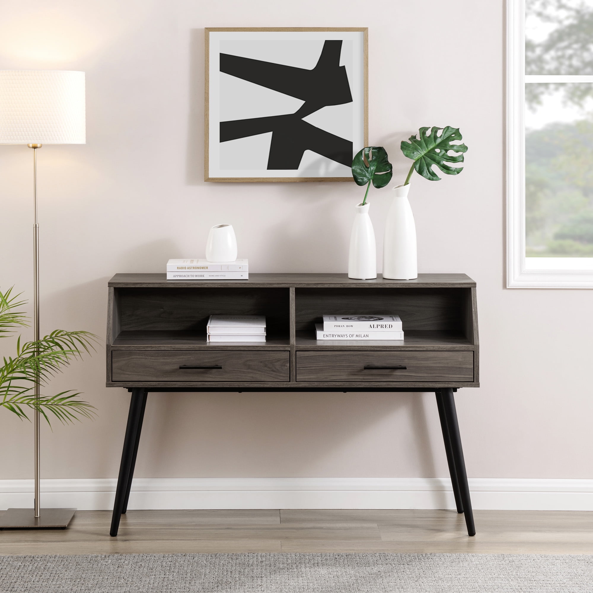 Walker Edison 44” Mid-Century Modern 2-Drawer Entry Table, Slate Grey - Image 4