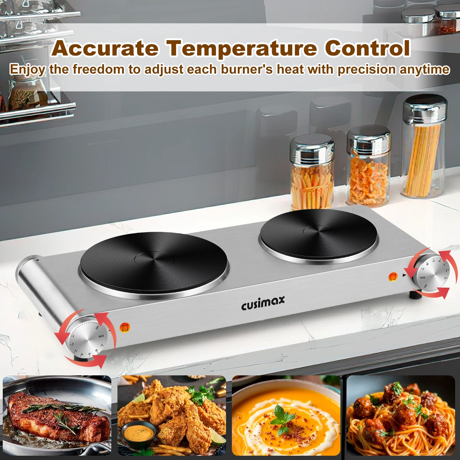 Cusimax 1800W Portable Stainless Steel Hot Plates with Cast Iron Heating Plates - Image 3