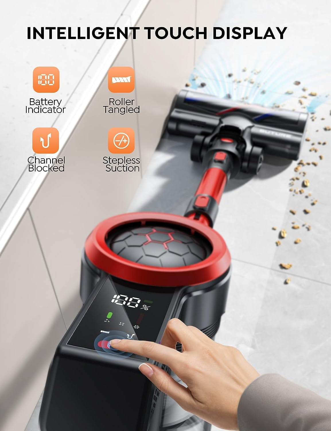 Buture Cordless Vacuum Cleaner 60Mins 40KPA 450W Strong Powerful Suction, Lightweight Stick Vacuum for Home Carpet Wood Floor Pet Hair - Image 9