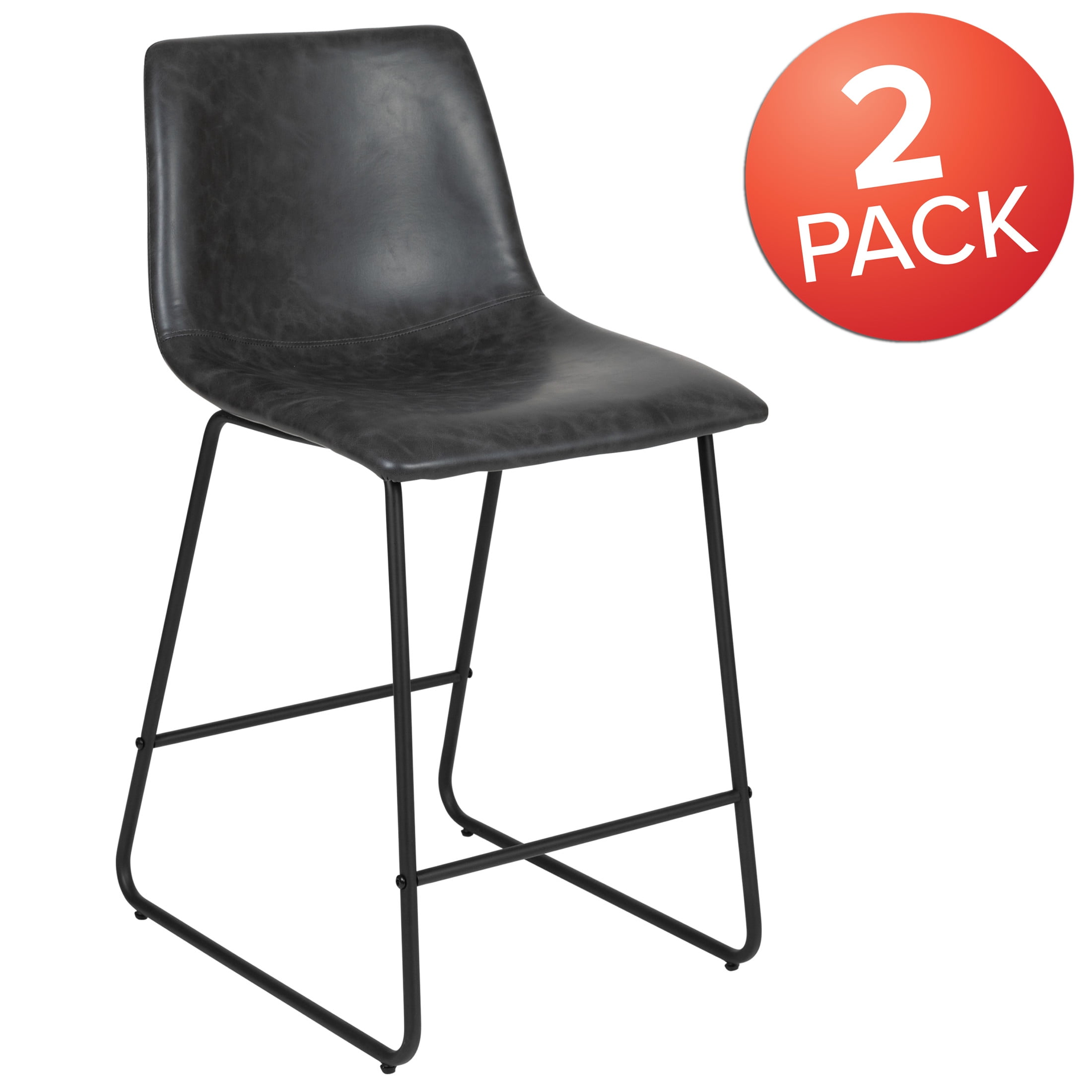 Flash Furniture Reagan 24" LeatherSoft Counter Height Stools with Footrest, Set of 2, Gray - Image 2
