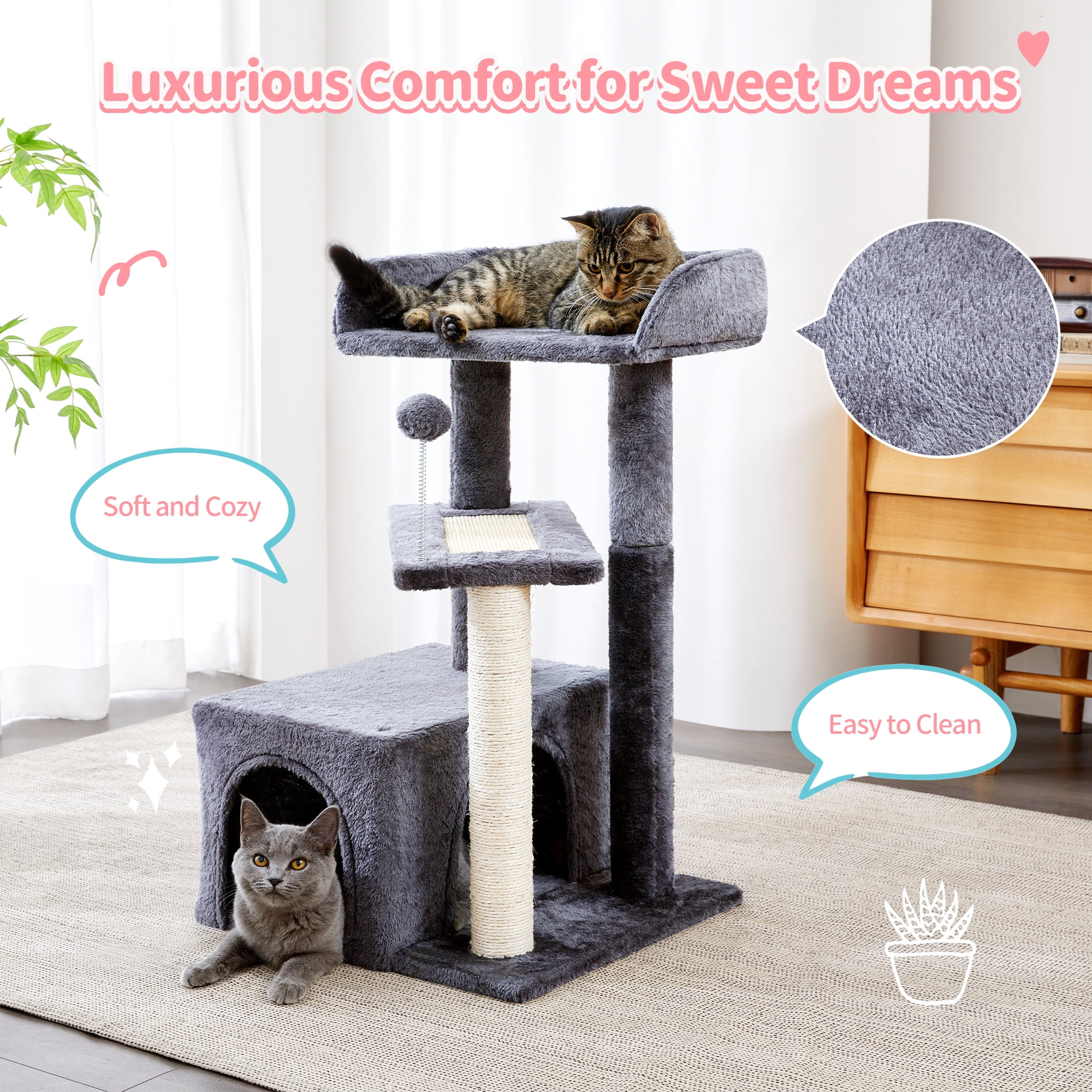 Made4Pets 29" High Multi-Level Climbing Furniture Carpet Cat Tree for Indoors Cats, Dark Grey - Image 3
