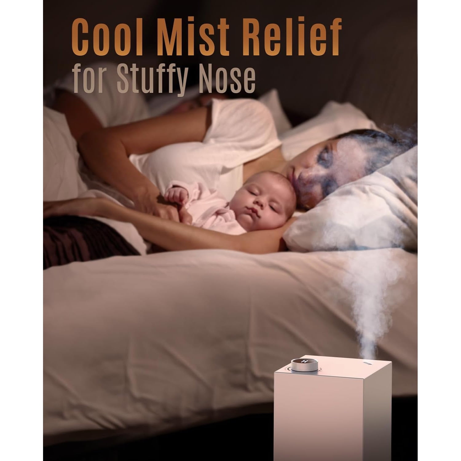 Jack & Rose Stainless Steel Humidifier Large Room, 2.5L Cool Mist Humidifiers for Bedroom, Quiet 4 Level Evaporative Humidifier, Easy to Clean Humidifier Dishwasher Safe (Filter Free) - White - Image 3