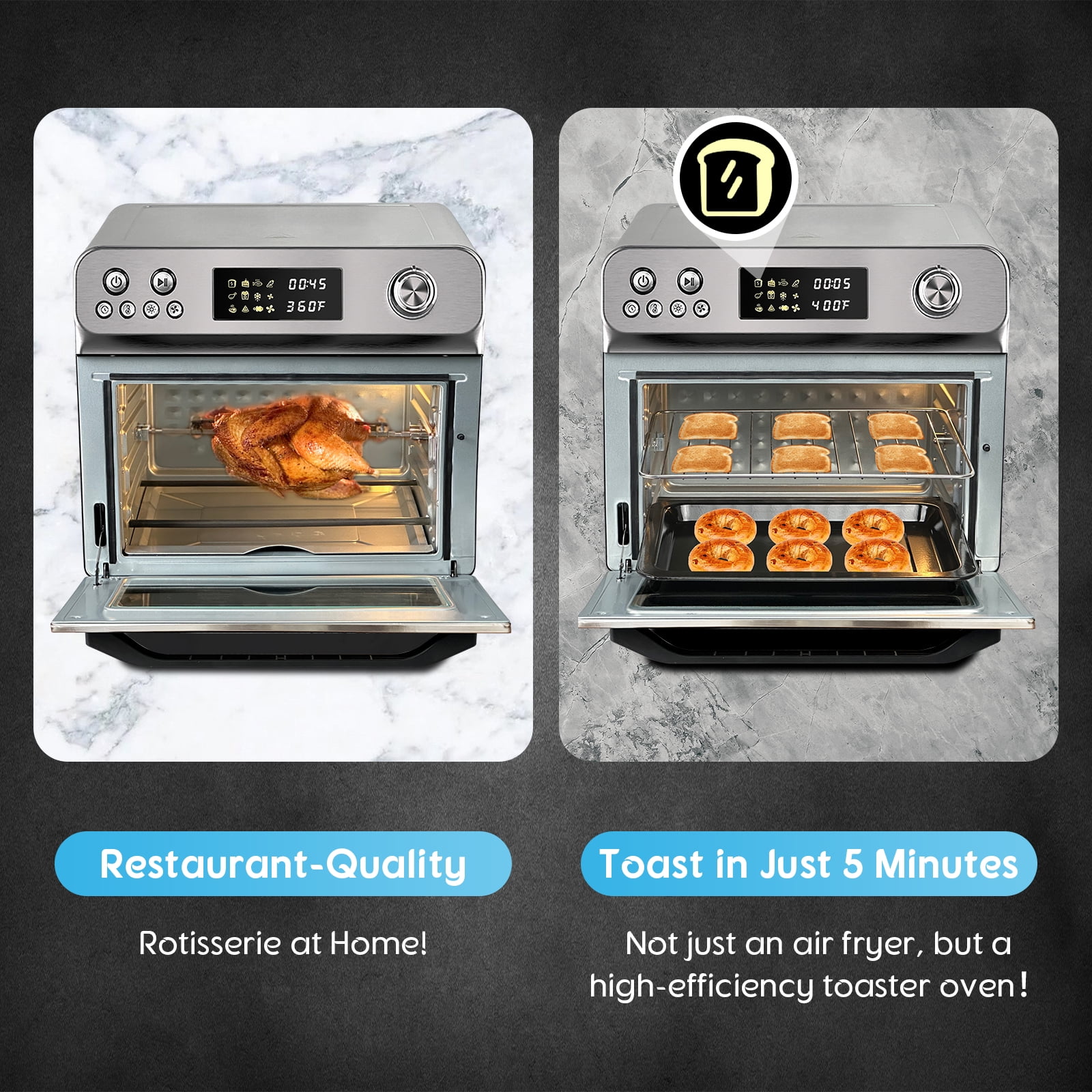 HYSapientia 26QT Air Fryer Oven With Rotisserie 1800W Toaster Oven Air Fryer Combo, 10 in 1 Convection Oven Countertop, Airfryer Toaster Oven, Mini Toaster Oven,Easy to clean - Image 8