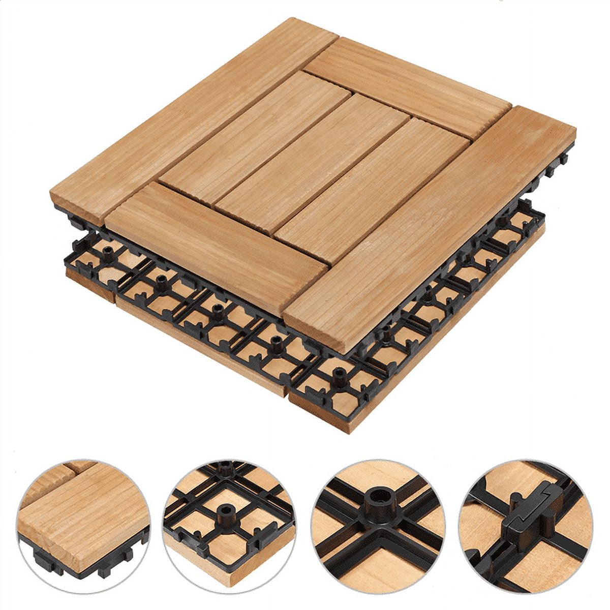 Alden Design 27pcs Indoor & Outdoor Wood Flooring Tiles for Patio Garden, 12" x 12", Natural Wood - Image 11