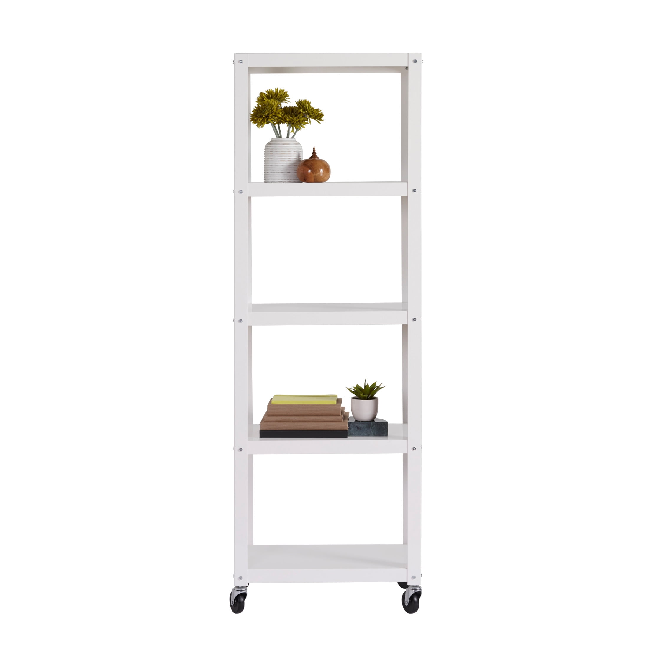 Office Dimensions 72" High Rolling 5 Shelf Bookcase, Industrial Metal, White - Image 17