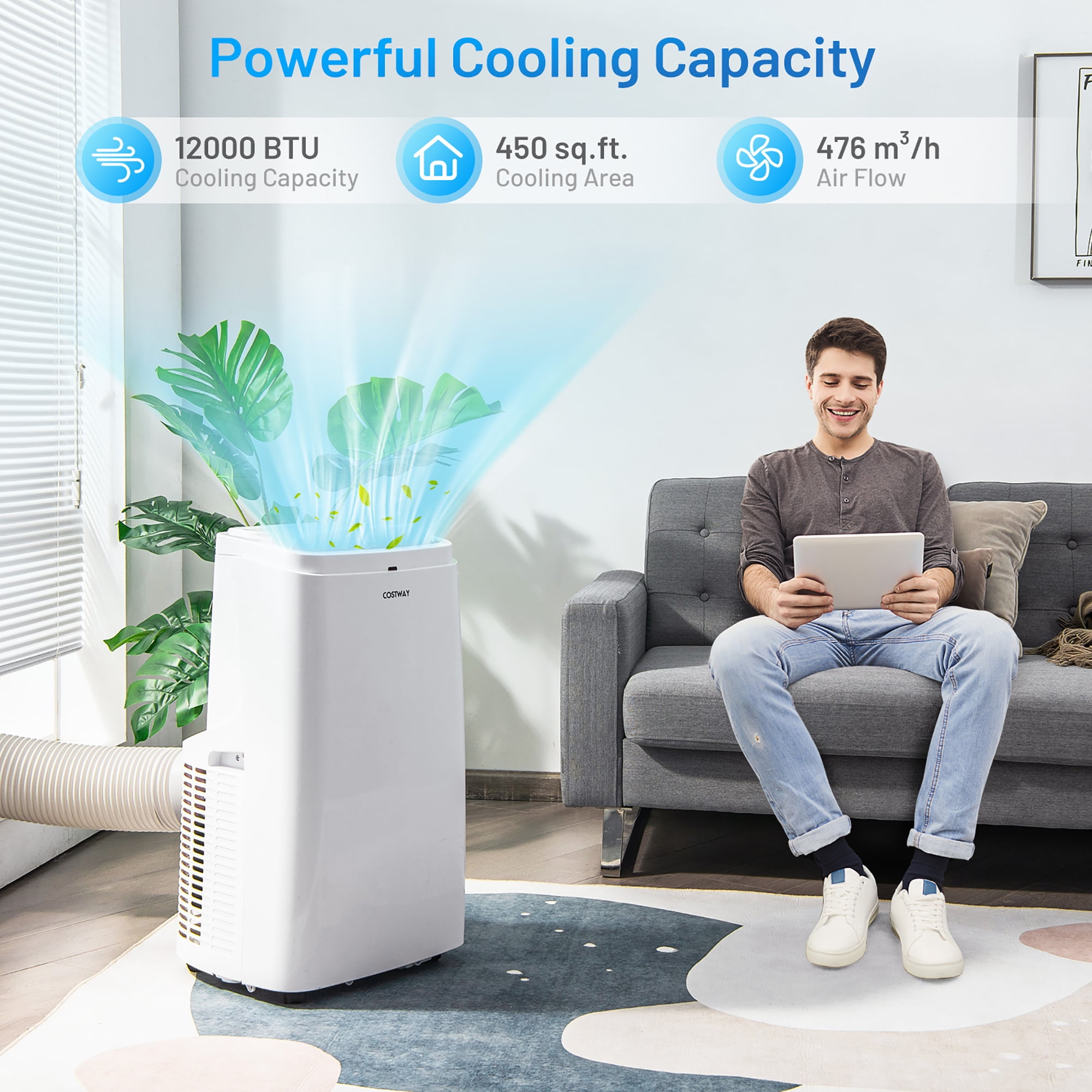 Costway 8150 BTU (12000BTU ASHRAE) Portable Air Conditioner 3-in-1 Air Cooler Fan Dehumidifier w/ Remote - Image 5