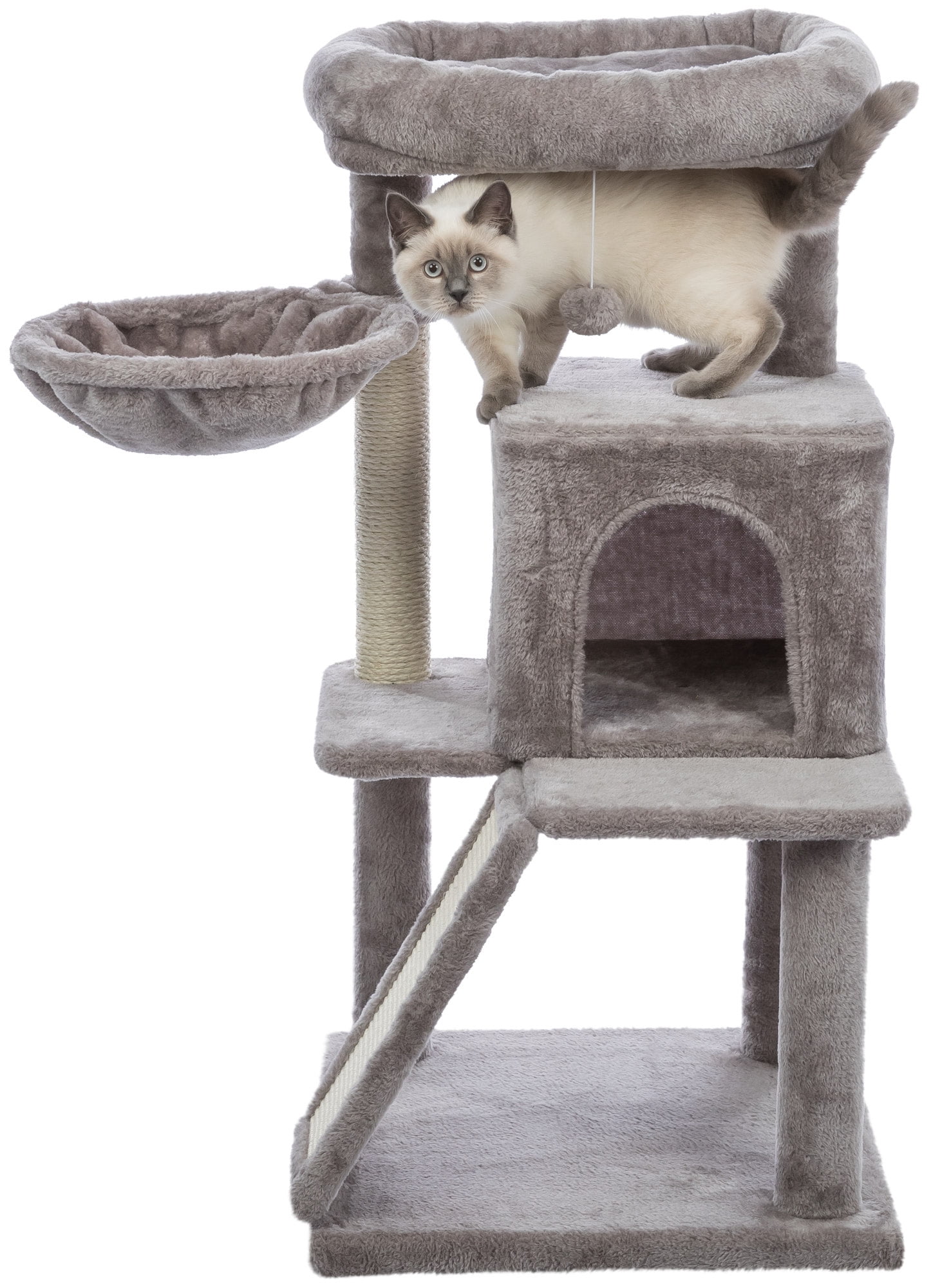 TRIXIE Pepito Plush & Sisal 2-Level 39.4" Cat Tree with Scratching Posts & Condo, Gray - Image 3