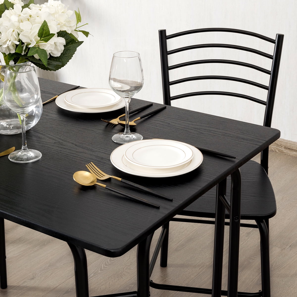 Topbuy 5 Pieces Dining Table and Chair Set Metal Frame Wooden Tabletop - Image 2