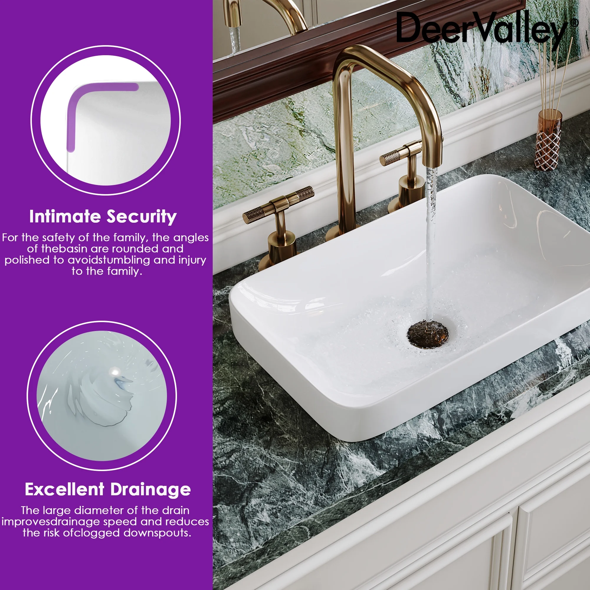 DV-1V0047 DeerValley Ally 19'' x 12'' Drop-In Bathroom Sink Semi-Recessed Vessel Sink Rectangular Above Counter Basin - Image 11