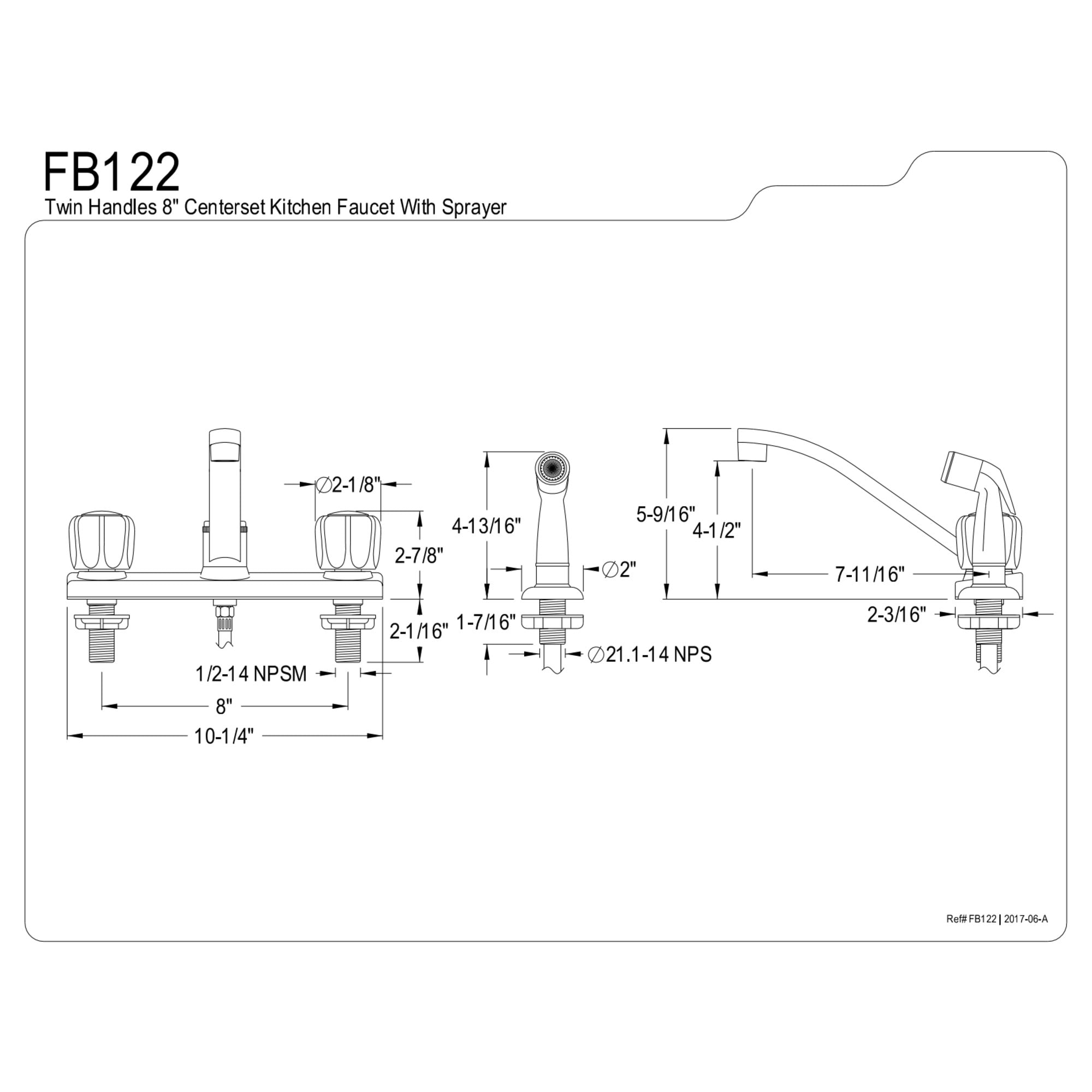 Kingston FB122 Columbia Two-Handle 4-Hole 8" Centerset Kitchen Faucet with Side Sprayer in Polished Chrome - Image 3