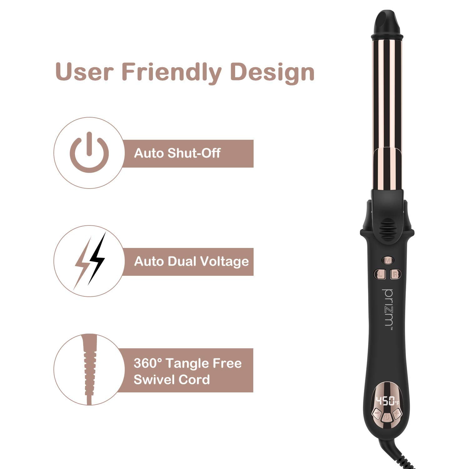 Prizm Curling Iron, Automatic Rotating 1 inch Hair Curler, Dual Voltage, 11 Adjustable Temperatures for Hair Styling, Durable Titanium Alloy for Smooth, Frizz-Free Curls - Image 2