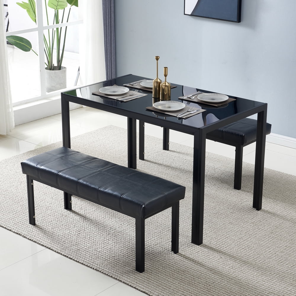 Ktaxon Modern Glass Dining Table For 4, Breakfast Table 47" Kitchen Rectangle Table for Small Space, Dining Room, Black - Image 5