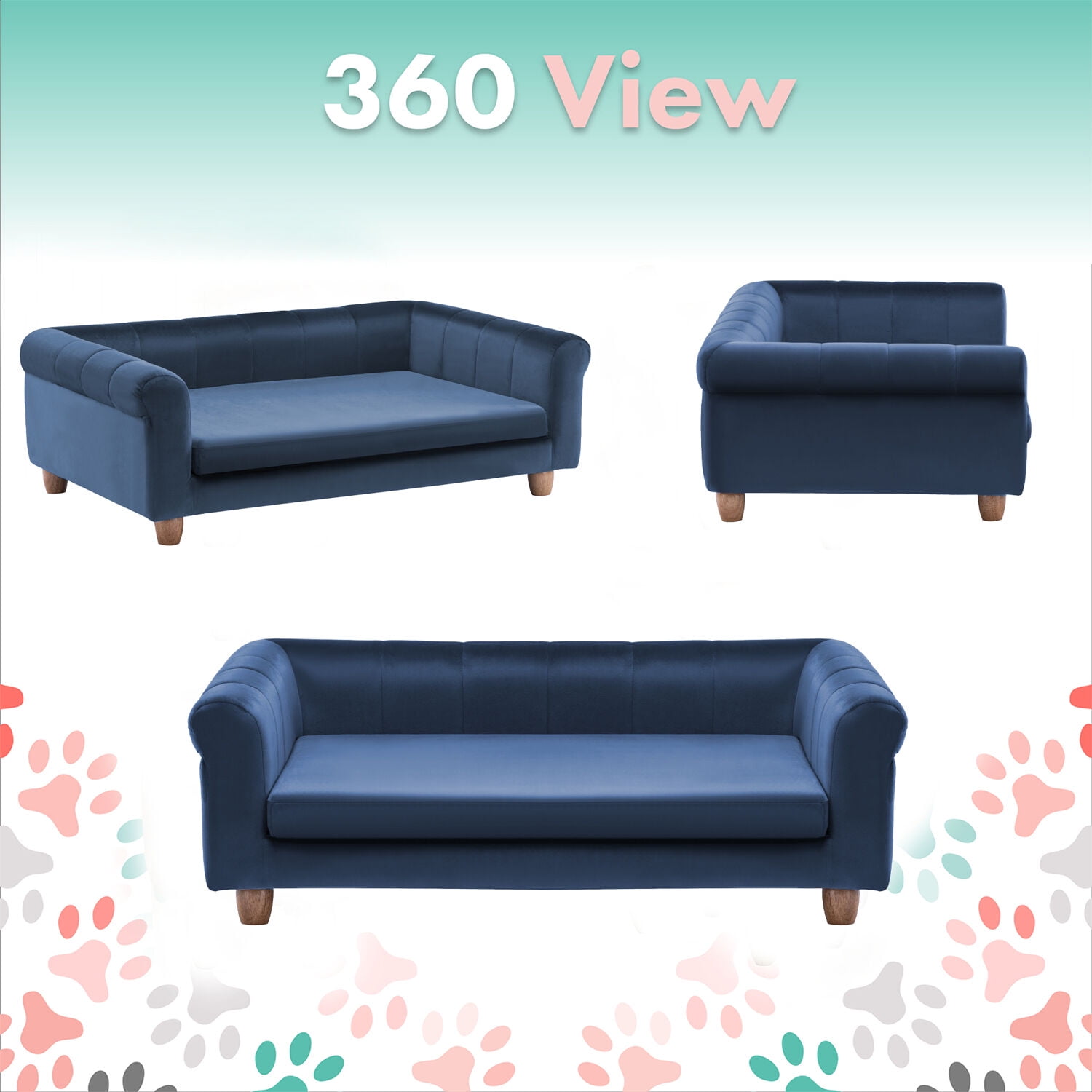 Critter Sitters 42 in. Elegant Navy Faux-Velvet Rectangle Pet Bed for Medium and Large Dogs - Image 5