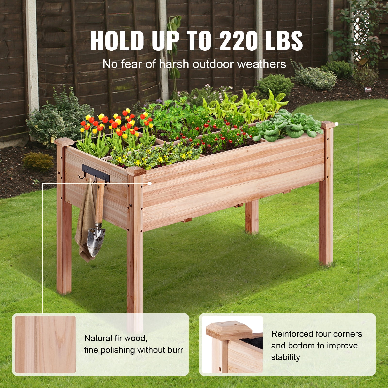 KFFKFF Wooden Raised Garden Bed Planter Box 47.2x22.8x30" Flower Vegetable Herb - Image 2