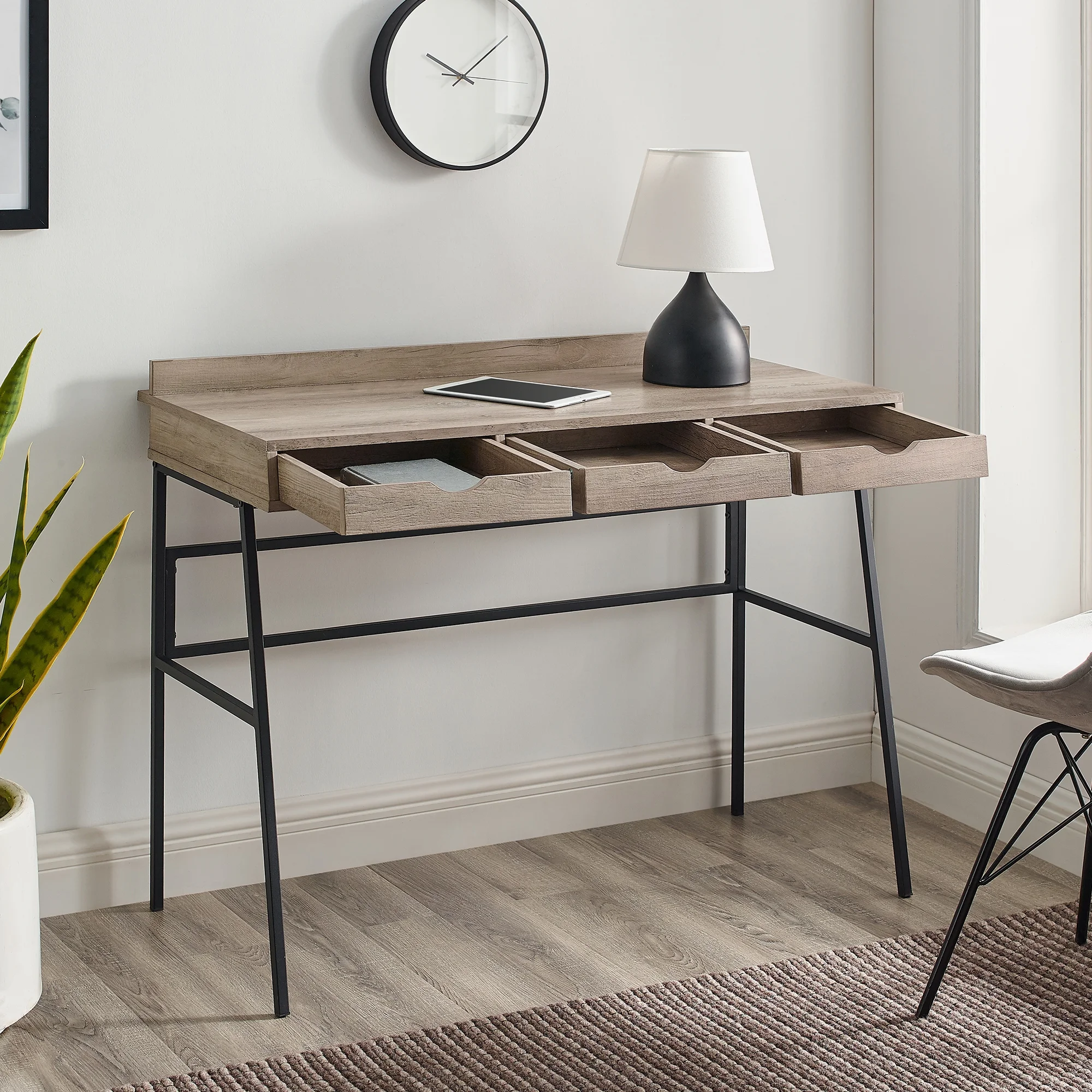 Walker Edison Modern 3-Drawer Desk, Grey Wash - Image 9