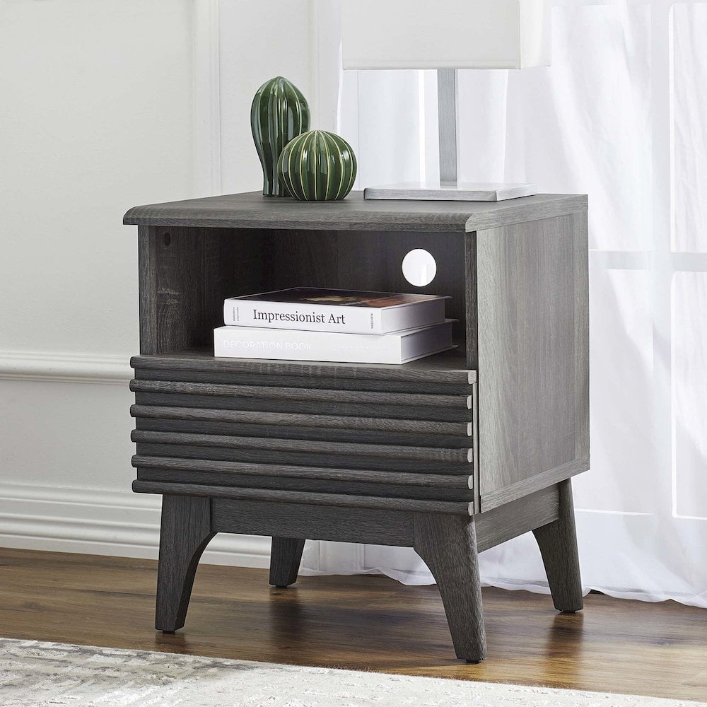 Modway Render Modern Particleboard Wood Nightstand - Charcoal Finish - Image 2