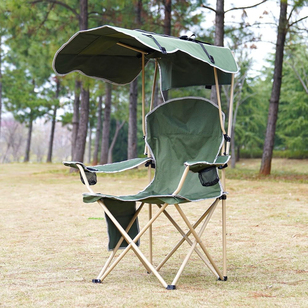 VTOY Camping Chair with Canopy Portable Canopy Camping Chairs with Shade for Outside Folding Beach Chairs with Shade for Adults(Olive Green) - Image 5