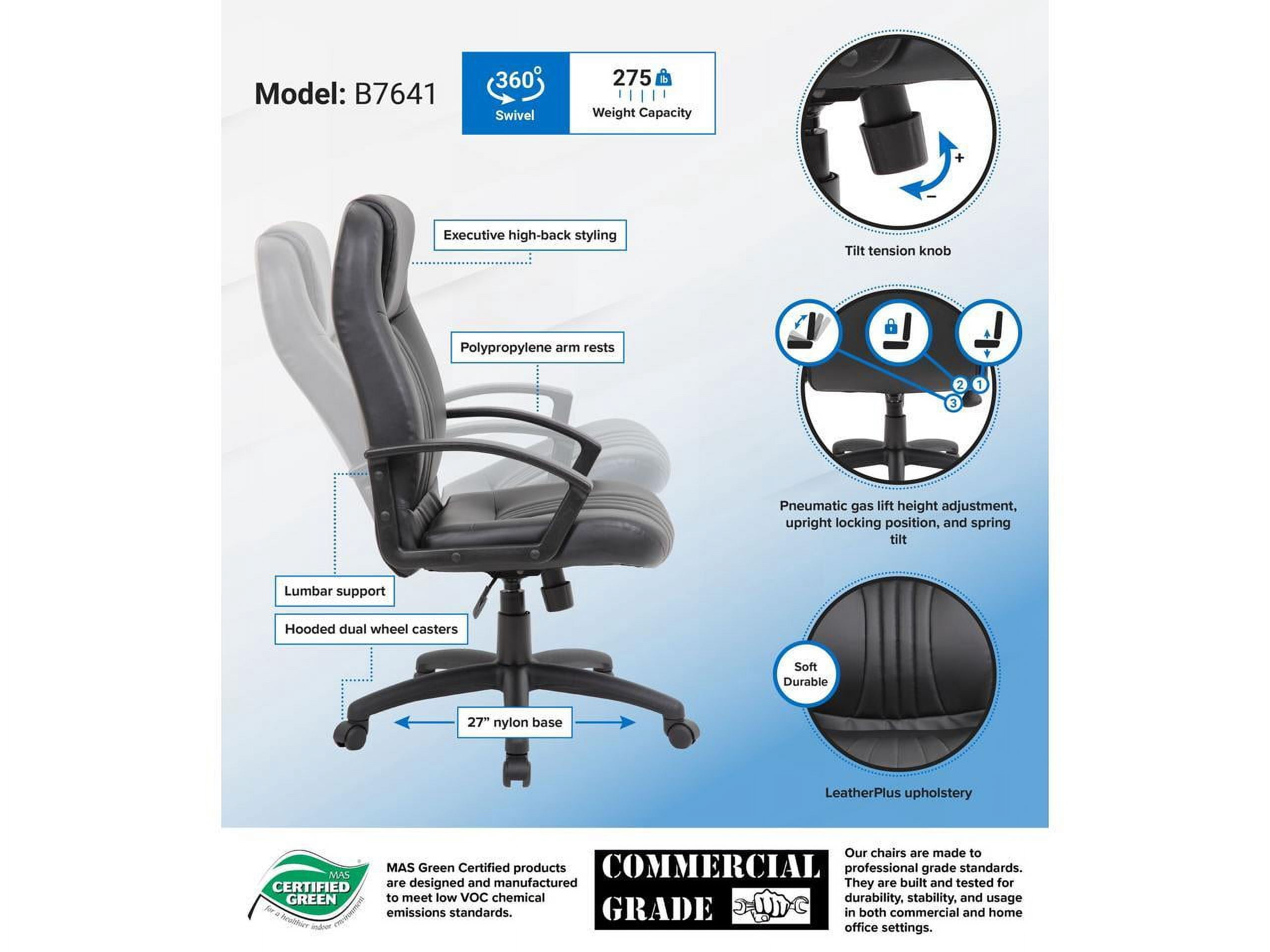 Boss Office Products Modern Executive Office Chair with Casters, Black - Image 6