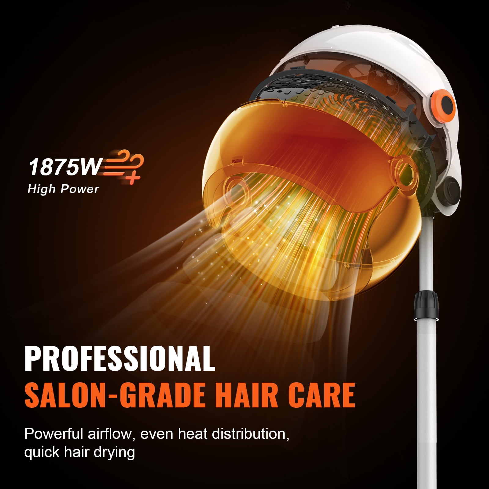 KFFKFF Professional Hair Dryer, 1875W Robust Pedestal Dryer, Customizable Timer & 3 Temperature/Velocity Settings, Portable Stand with Rollers for Personal & Salon Applications - Image 6