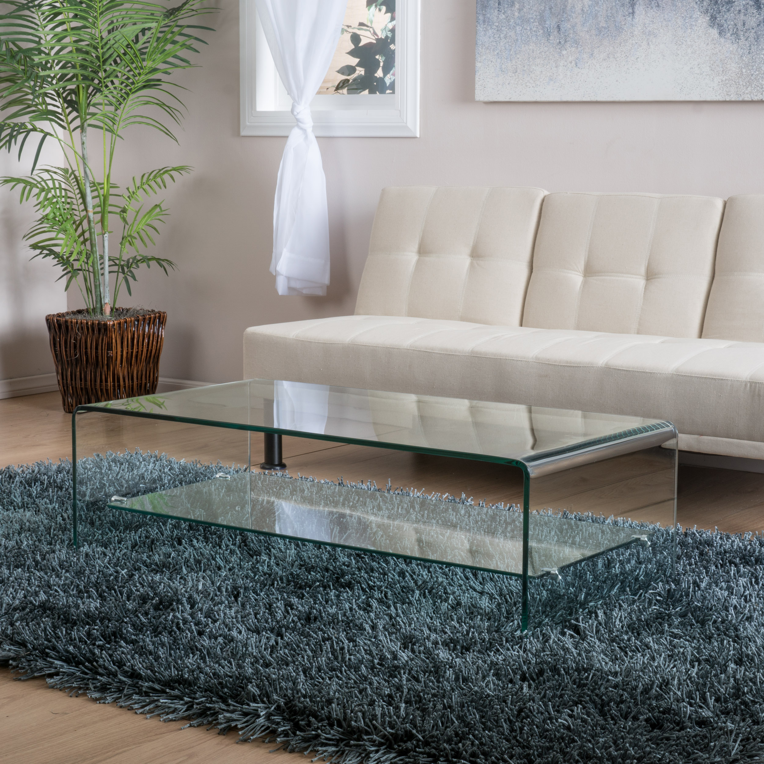 Noble House Roman Glass Coffee Table with Shelf - Image 5