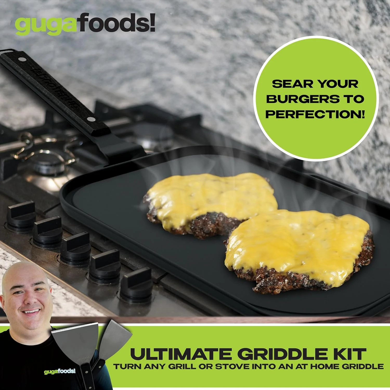 Guga Foods Ultimate Griddle Kit, Stainless Steel Spatulas, Multi-Surface Compatibility, 4-Piece Kit - Image 2