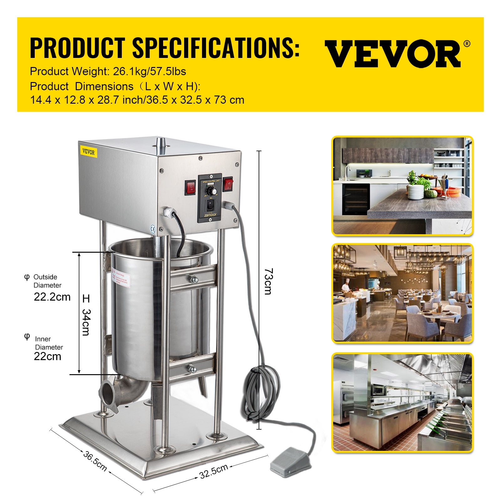 VEVORbrand 12L/58.4 lbs Sausage Stuffer ,CE&SGS Stainless Steel Vertical Sausage Maker Various Speed - Image 4