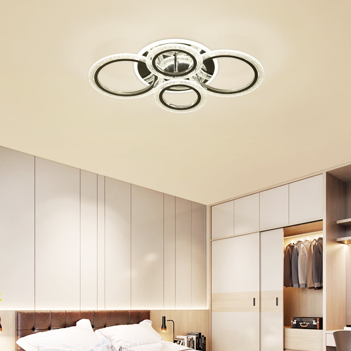 Garwarm Modern Ceiling Light 58W Dimmable Flush Mount LED Ceiling Lamp 4 Rings Acrylic Ceiling Chandelier for Living Room Dining Room Bedroom,Chrome - Image 3