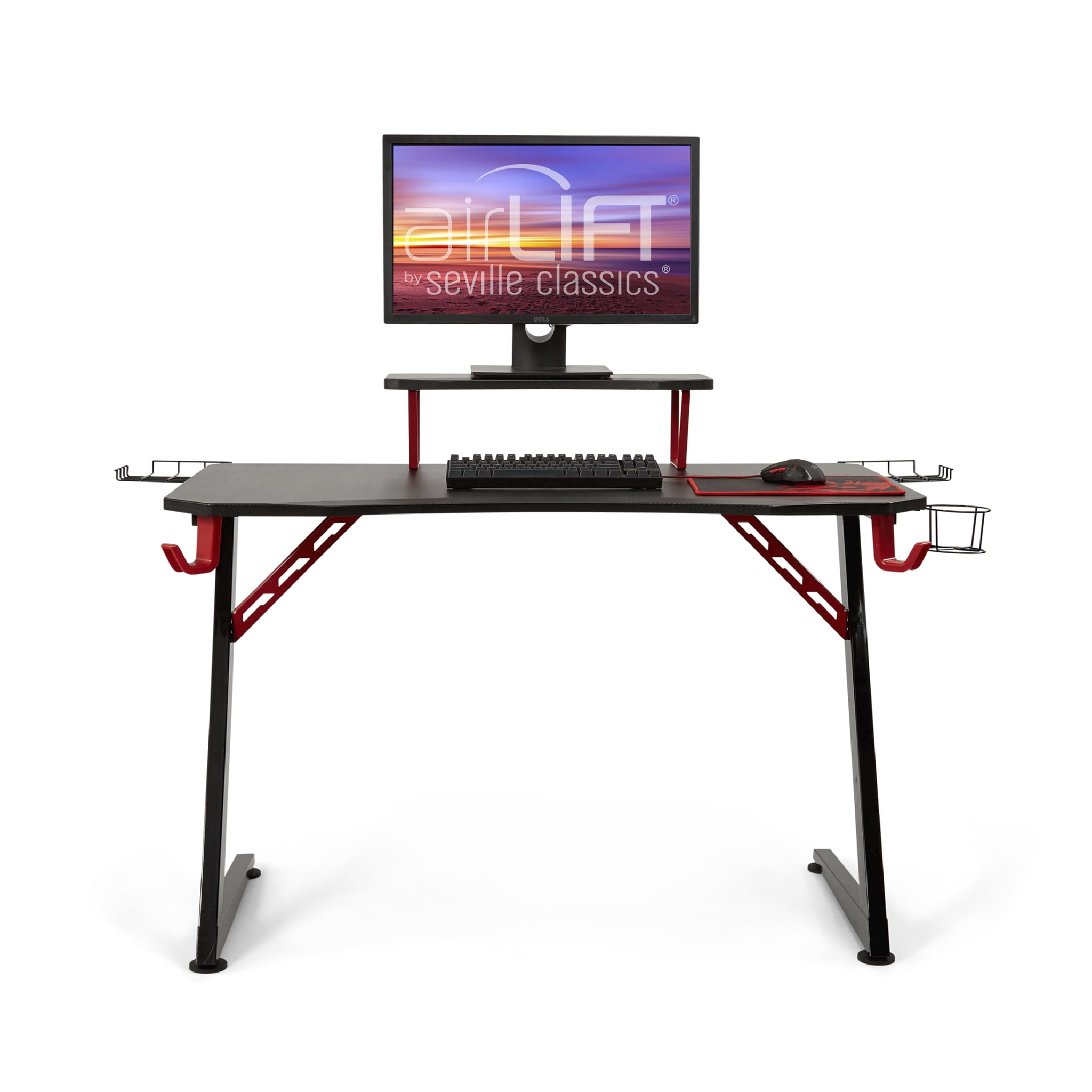 Seville Classics airLIFT Computer Writing Study Desk, Black and Red, 47" Carbon Fiber Z Frame - Image 12