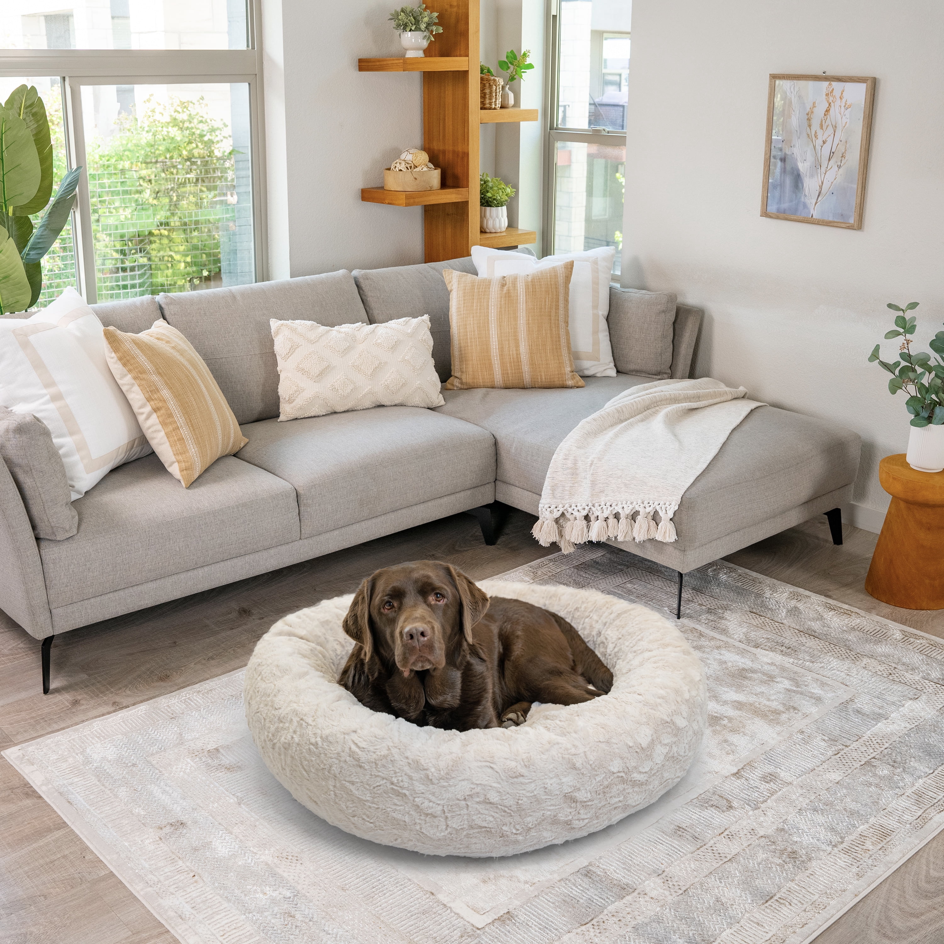 Best Friends by Sheri The Original Calming Donut Dog Bed – Washable Plush Pet Bed for Large Breeds up to 100 lbs, Lux Faux Fur, Oyster, Large (36" x 36") - Image 7