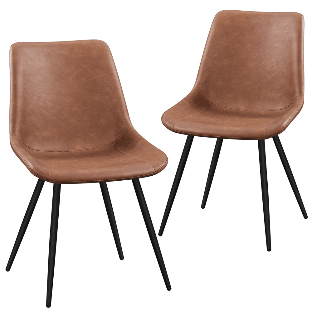 Alden Design 2PCS Faux Leather Dining Chairs with Metal Legs for Dining Room, Brown - Image 7