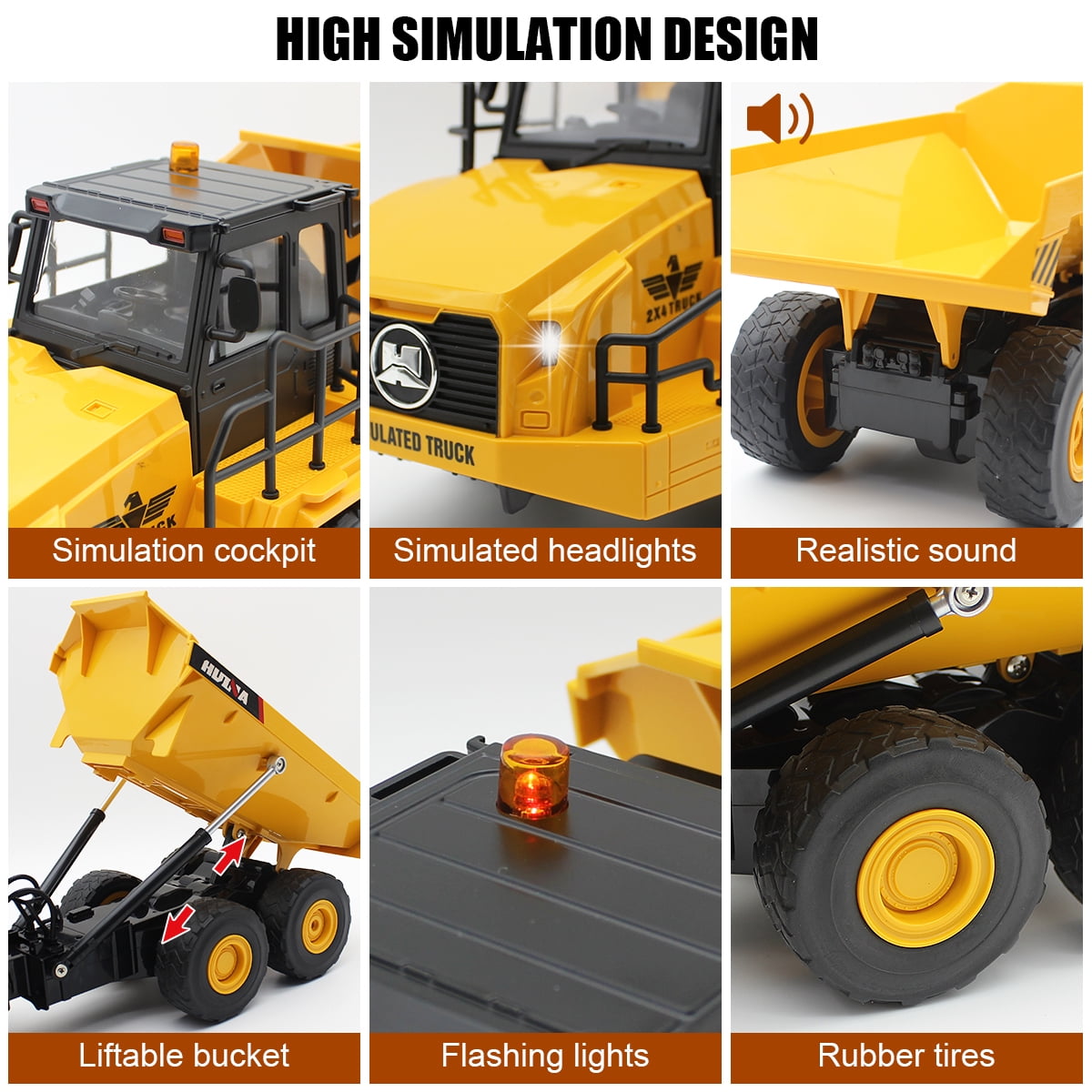 Fisca Hinge Joint Remote Control Dump Truck Toys, 6 Channel RC Construction Vehicles with Lights and Sound - Image 4