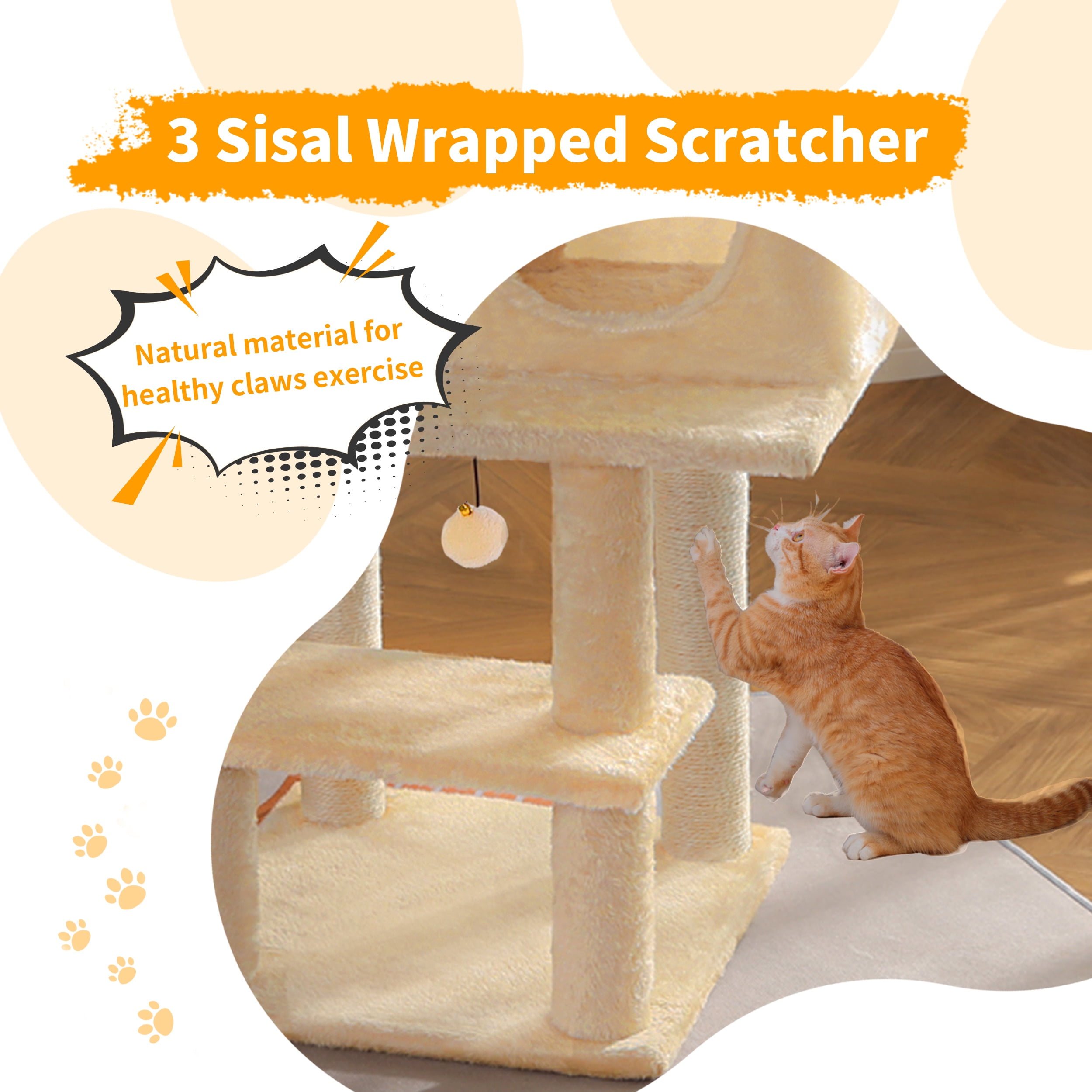 Vibrant Life 40inch Multi-Level Cat Tree Tower with Scratching Post and Cozy Condo, Cream - Image 5