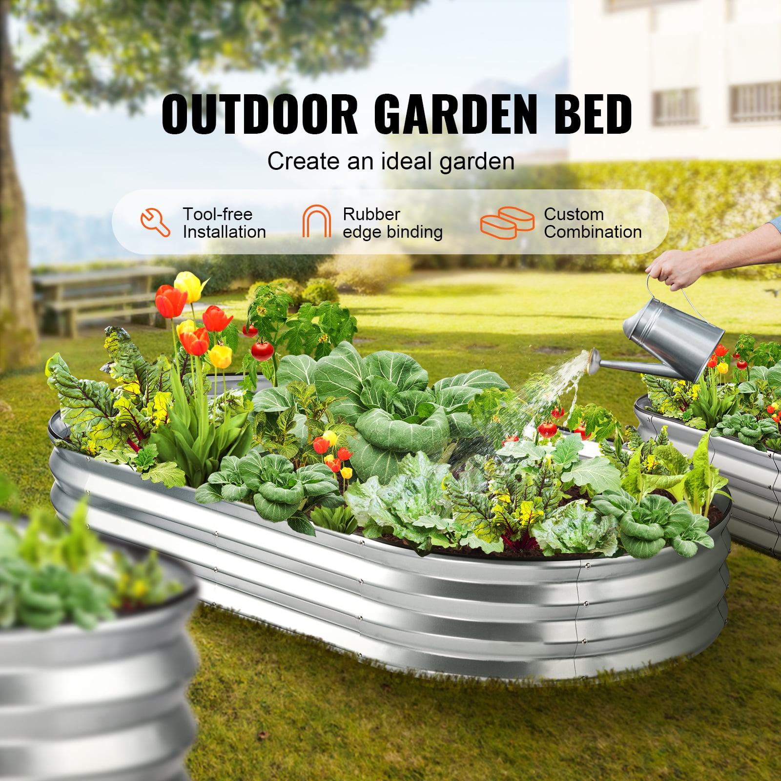 VEVOR Raised Garden Bed, 6 x 3 x 1 ft Galvanized Metal Planter Box, Outdoor Planting Boxes with Open Base Water-proof and Corrosion-proof to Withstand A Variety of Outdoor Weather Conditions - Image 2