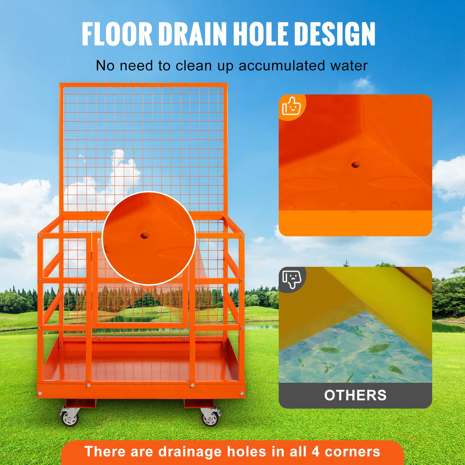 VEVOR Forklift Safety Cage Work Platform 43X45in 1400lbs w/ Wheels for Aerial - Image 8