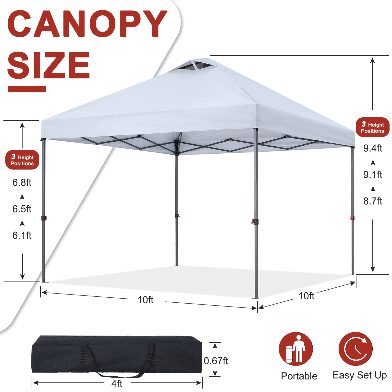 ABCCANOPY 10 ft x 10 ft Easy Pop up Outdoor Portable Instant One Push Function Canopy Tent with Air Vent, White - Image 6
