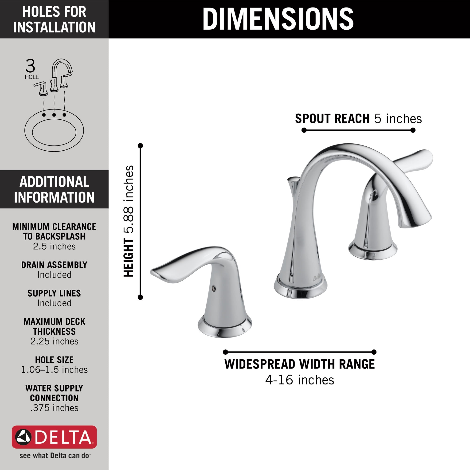 Delta Lahara Two Handle 8 in. Widespread Lavatory Faucet in Chrome 3538-MPU-DST - Image 5