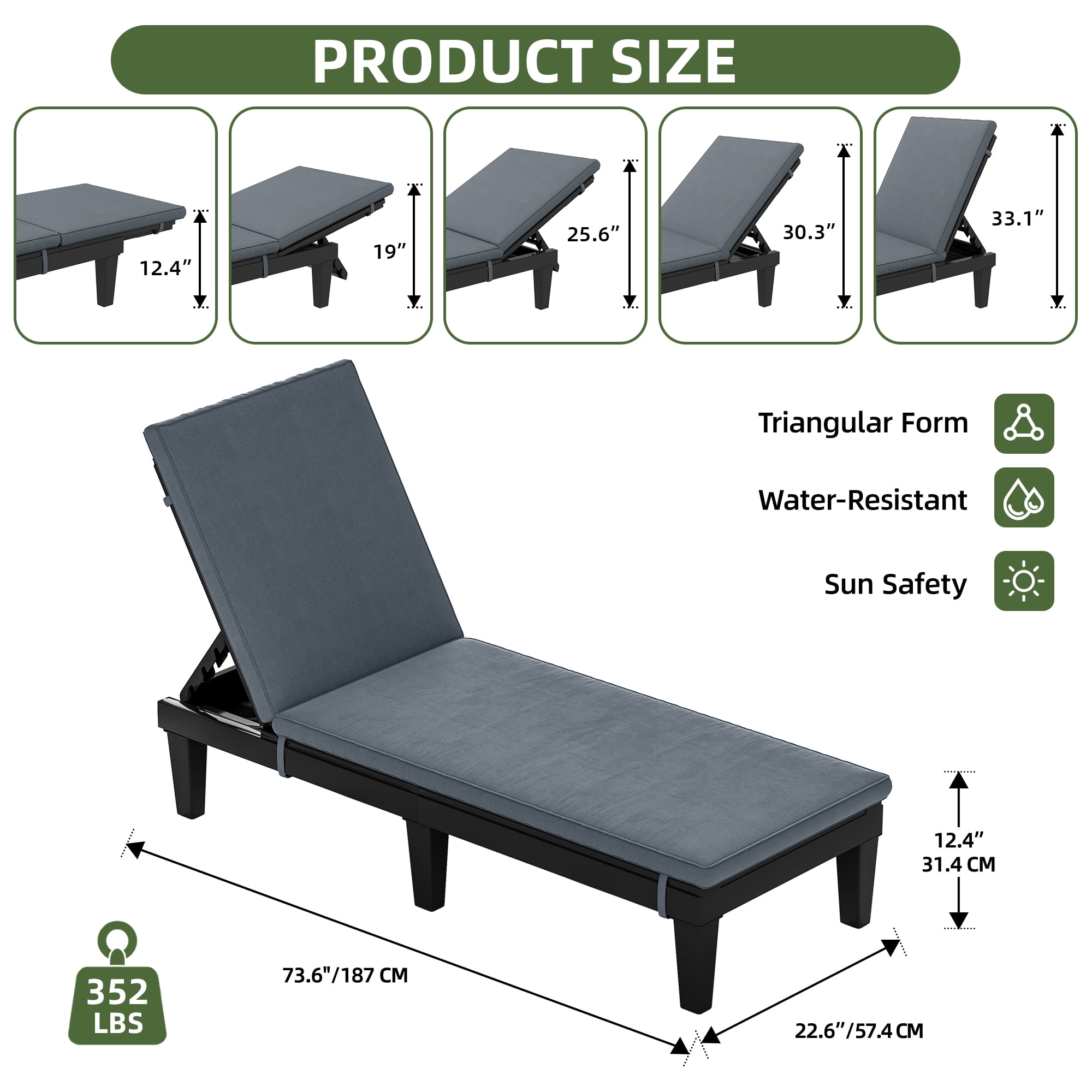 Dextrus Black Outdoor Wicker Loveseat, Double Seater with 3CM Gray Cushion, Polypropylene Resin, Faux Wood Grain - Image 6