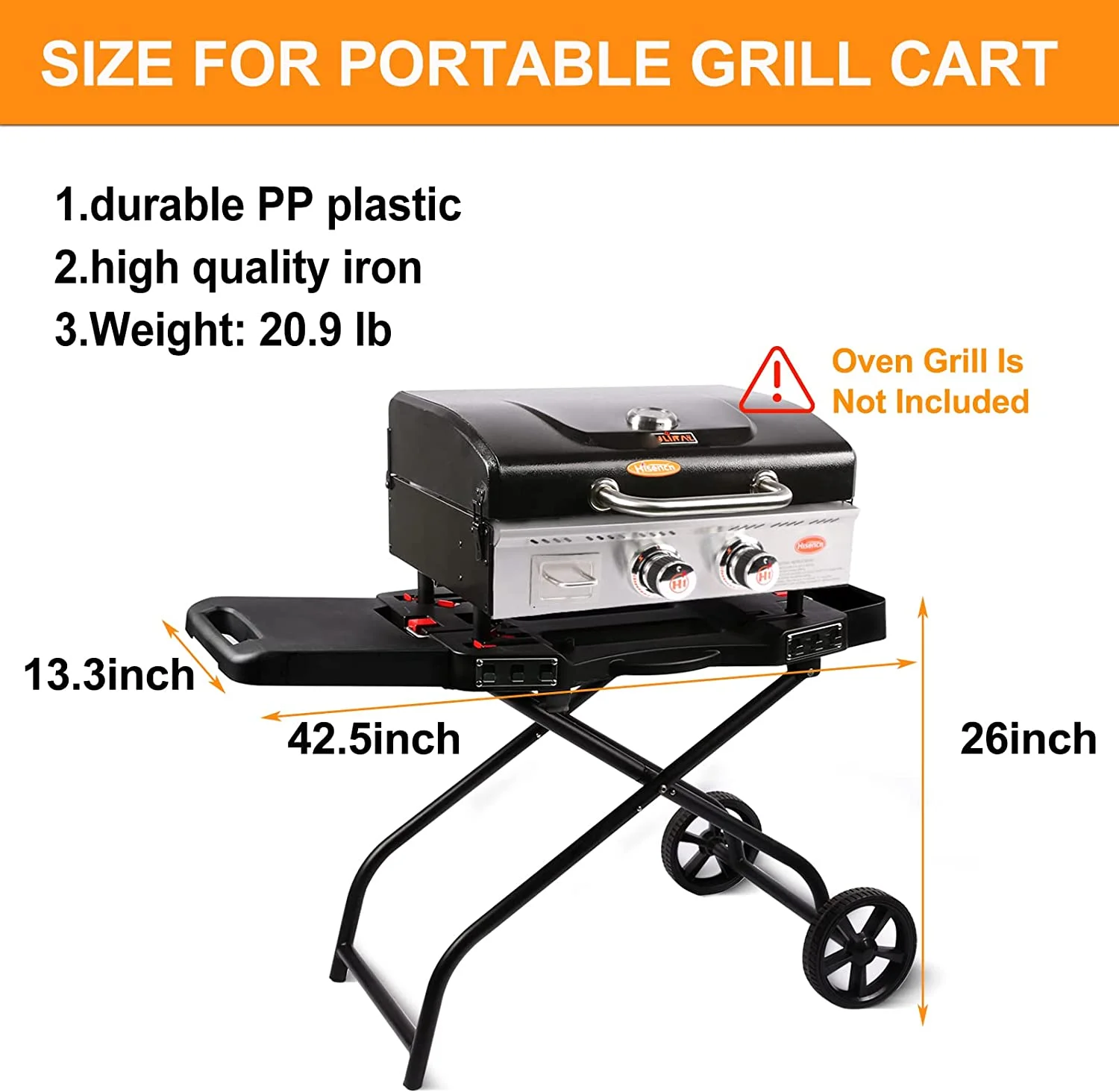Searglow Portable Grill Cart for Weber Q1200, Q1000, Q2200, Q2000, Collapsible Griddle Stand for Blackstone 17" 22" Table Top Griddles, Outdoor Portable Folding Cart - Image 5