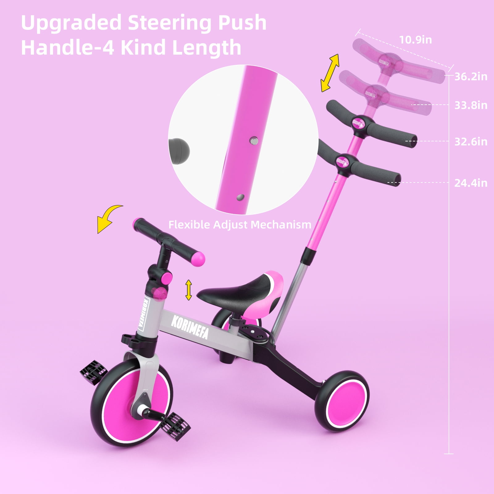 KORIMEFA Toddler Bike with Push Handle,Tricycles for 1 to 3 Years Old, Toddler Tricycle with Push Handle for Boy Girl, Baby Bike Balance Bike - Image 4