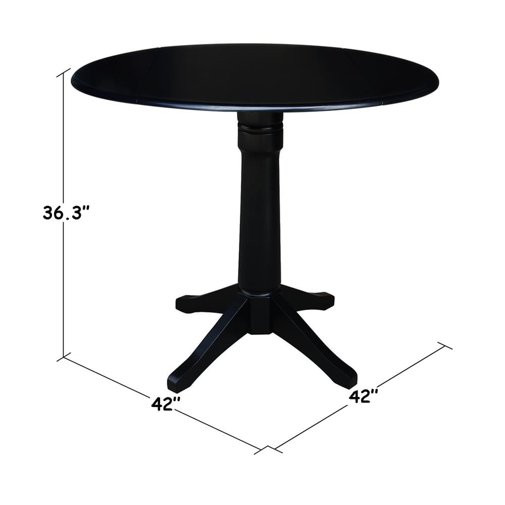 42" Round Solid Wood Black Dual Drop Leaf Pedestal Table by International Concepts - Image 31