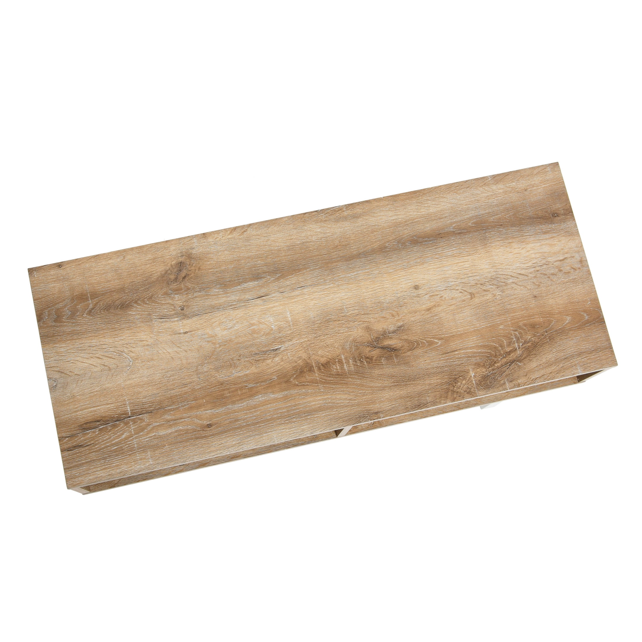 Household Essentials Jamestown TV Stand Coffee Table with Rectangular Storage Compartments Coastal Oak Rustic Wood Grain and White Metal - Image 6