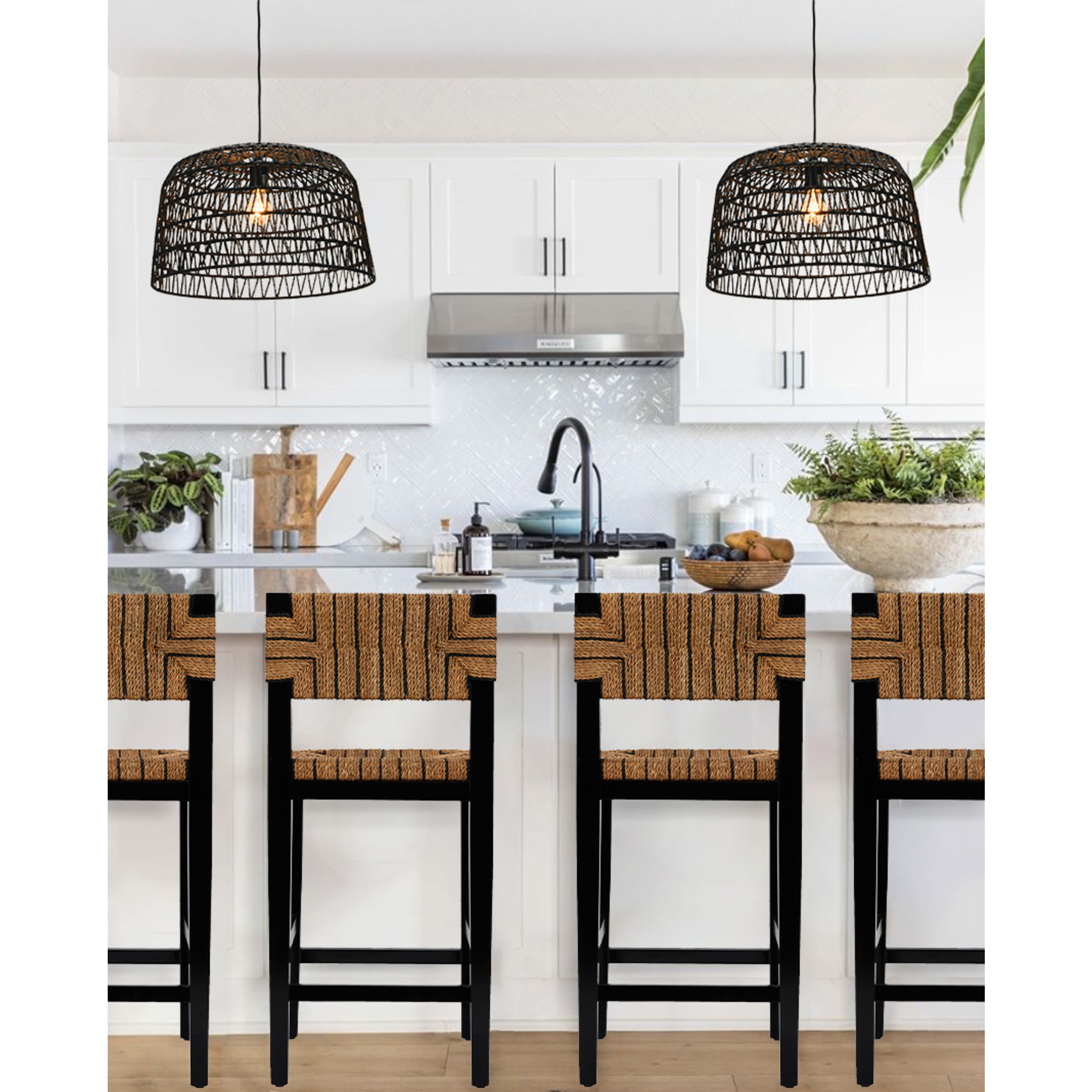 Creative Co-Op Open Weave Metal and Paper Rope Ceiling Light, Black - Image 6