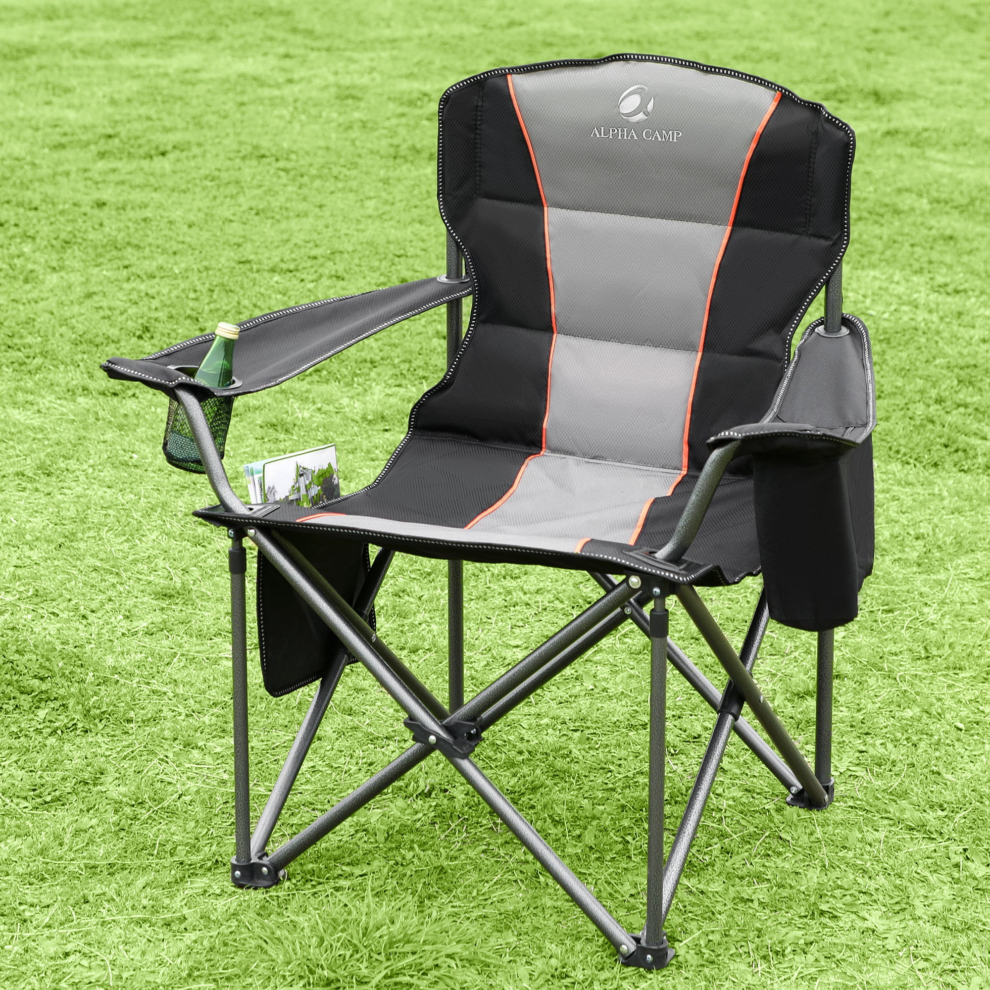 Summit Living Padded Camping Chair with Cooler Bag, Black - Image 4